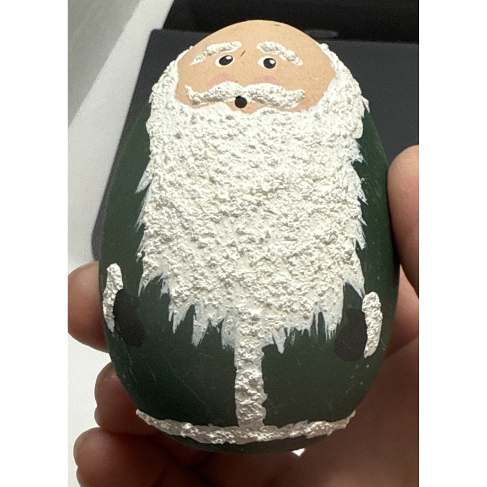 Vintage Folk Art Wooden Hand Painted Egg Shaped Santa Claus CHRISTMAS DECOR